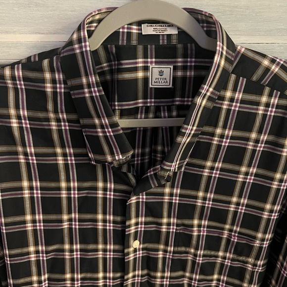 Peter Millar Black & Purple Plaid Cotton Lightweight Long Sleeve Button Down - Picture 5 of 7